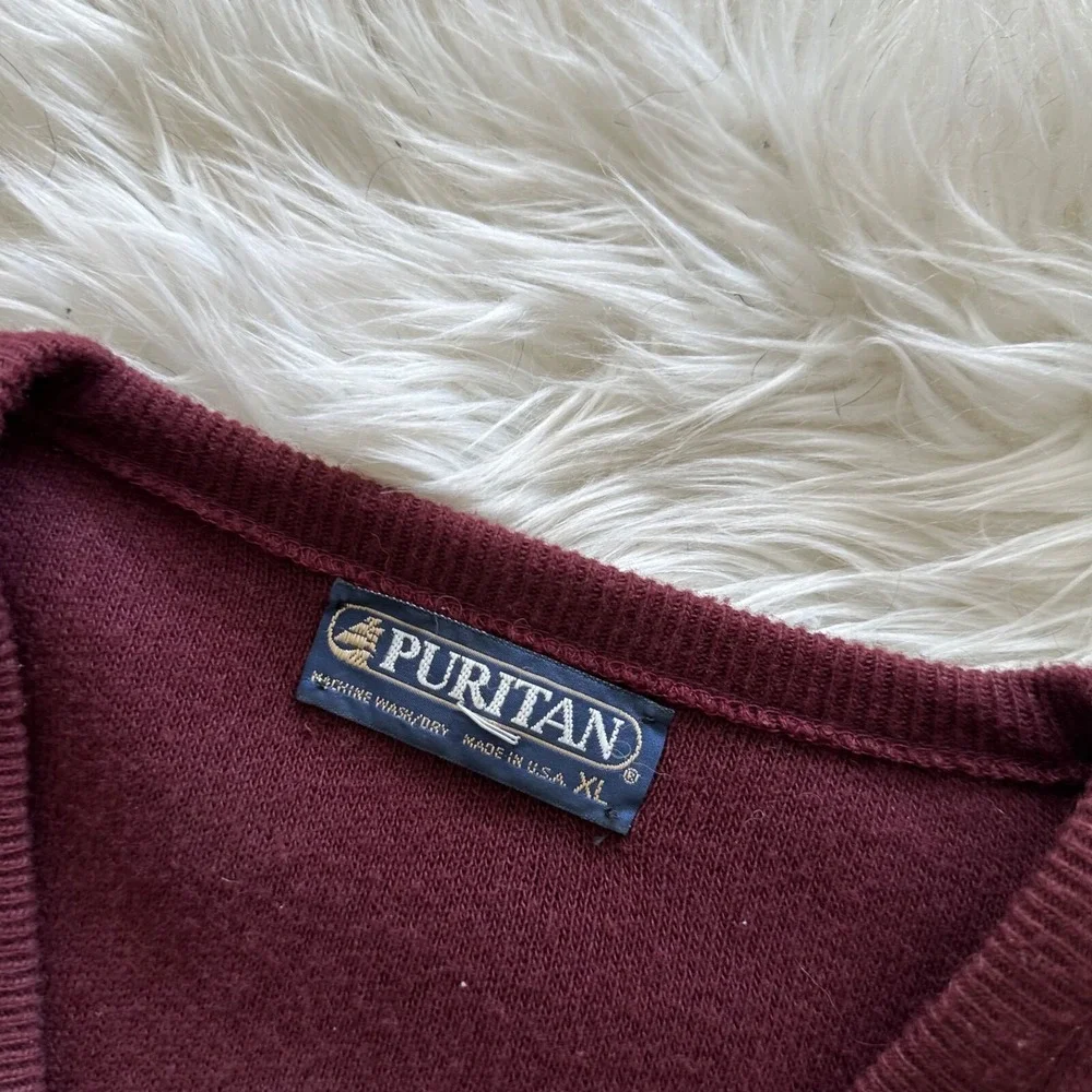 PURITAN Vtg 80s USA Orlon Acrylic Red‎ Knit V Neck SWEATER MEN'S L Large